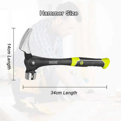 SEESE 16oz Claw Hammer with Magnetic Nail Starter,Indexing Rip Claw,Forged Steel Head,Shock-Absorbing TPR Grip