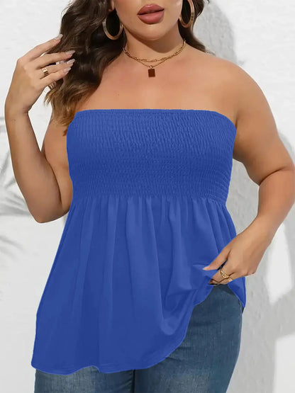 Plus Size Solid Ruffle Hem Shirred Fitted Tube Top, Boho Fashion Chic Elegant Style Tops [2 Pack]