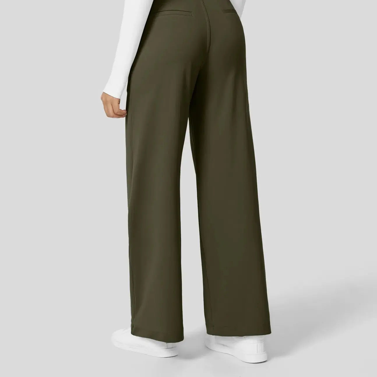 Flex High Waisted Plicated Side Pocket Straight Leg Work Pants