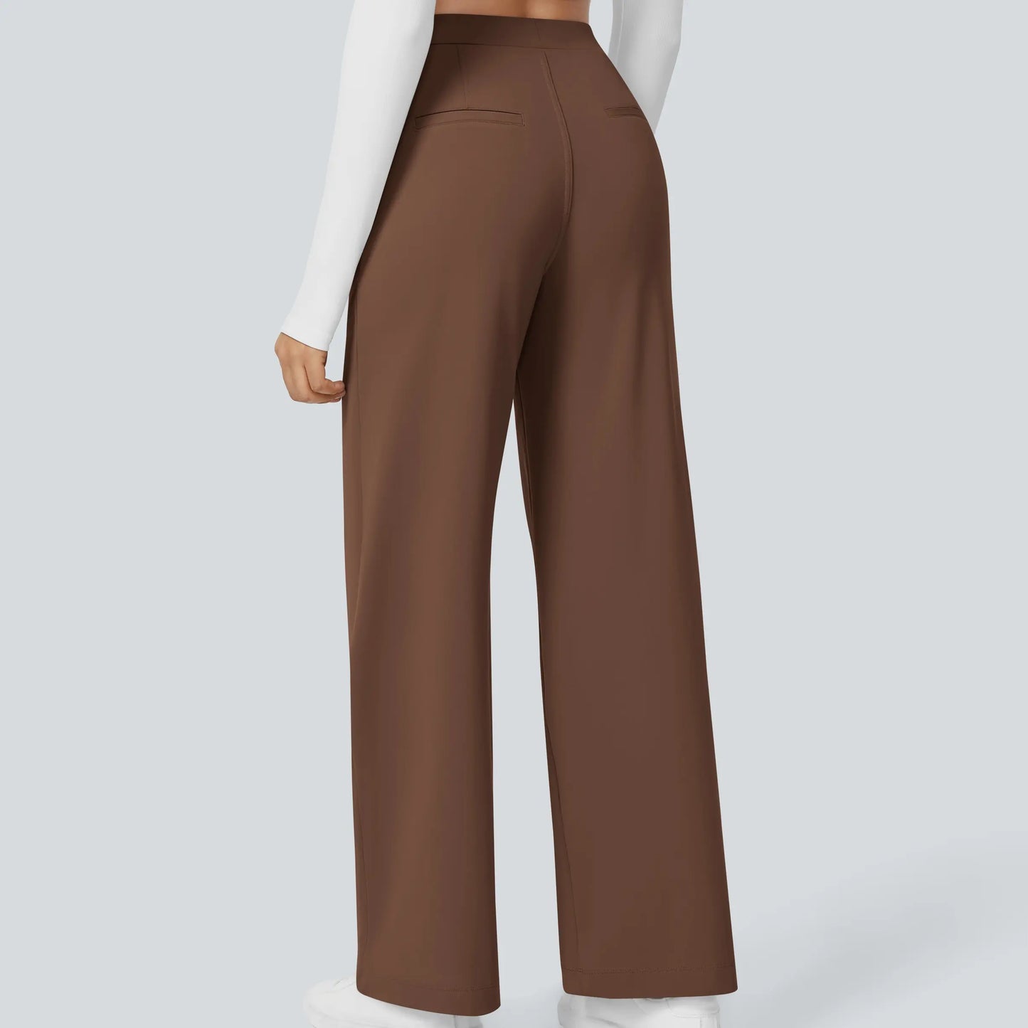 Flex High Waisted Plicated Side Pocket Straight Leg Work Pants