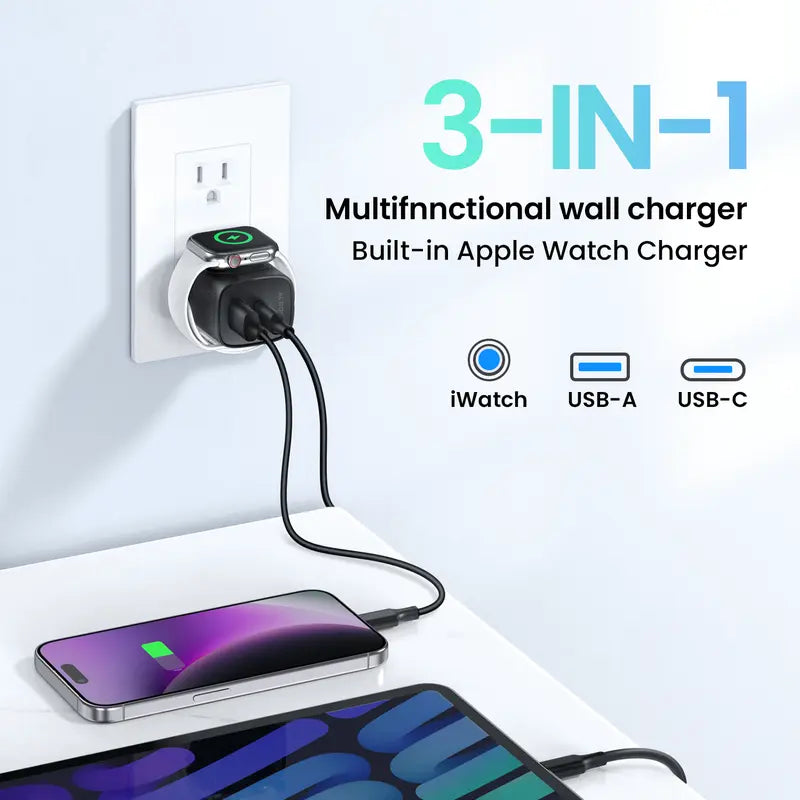 TOPADRE 3-in-1 Magnetic Wireless Cordless PD USB-C Wall Charger Block