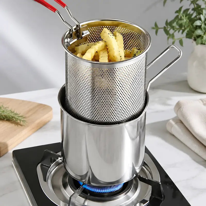 Stainless Steel Deep Fryer Set - 5.12*4.72in 1-Person Mini Pot with Fry Pot