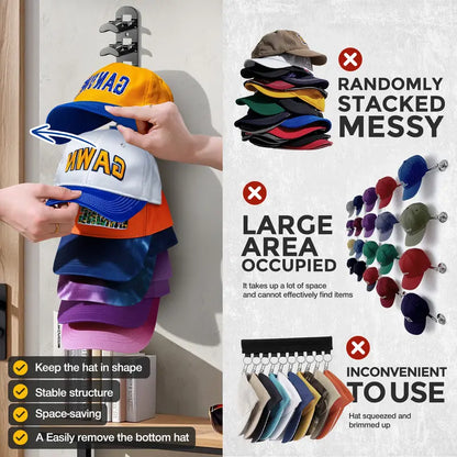 Hat Hook for Wall 2 Pack Hat Organizer Holds Up to 20 Hats with Strong Adhesive and 8 Screws