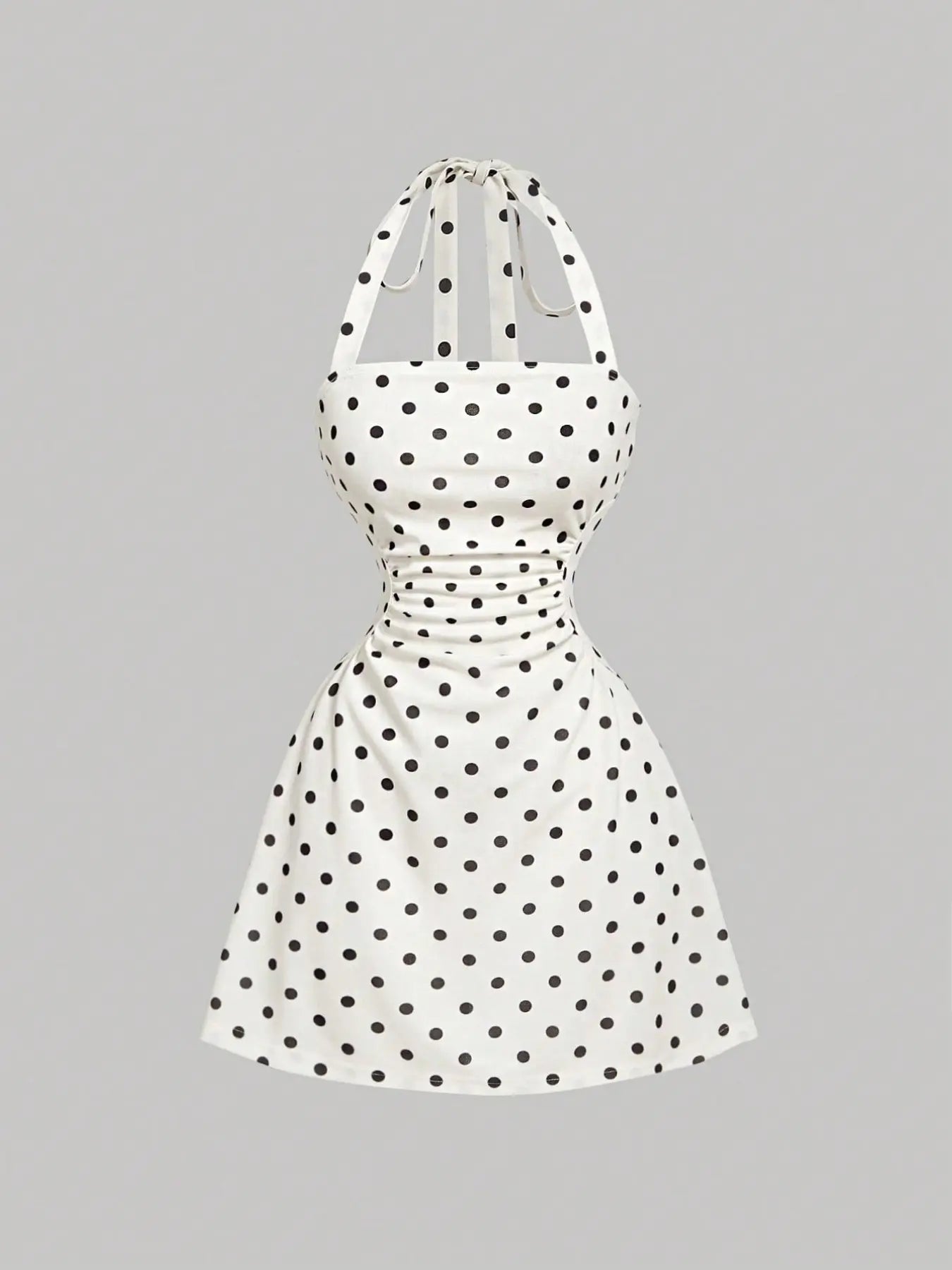 Plain Ruched Tie Back Halter Neck Dress