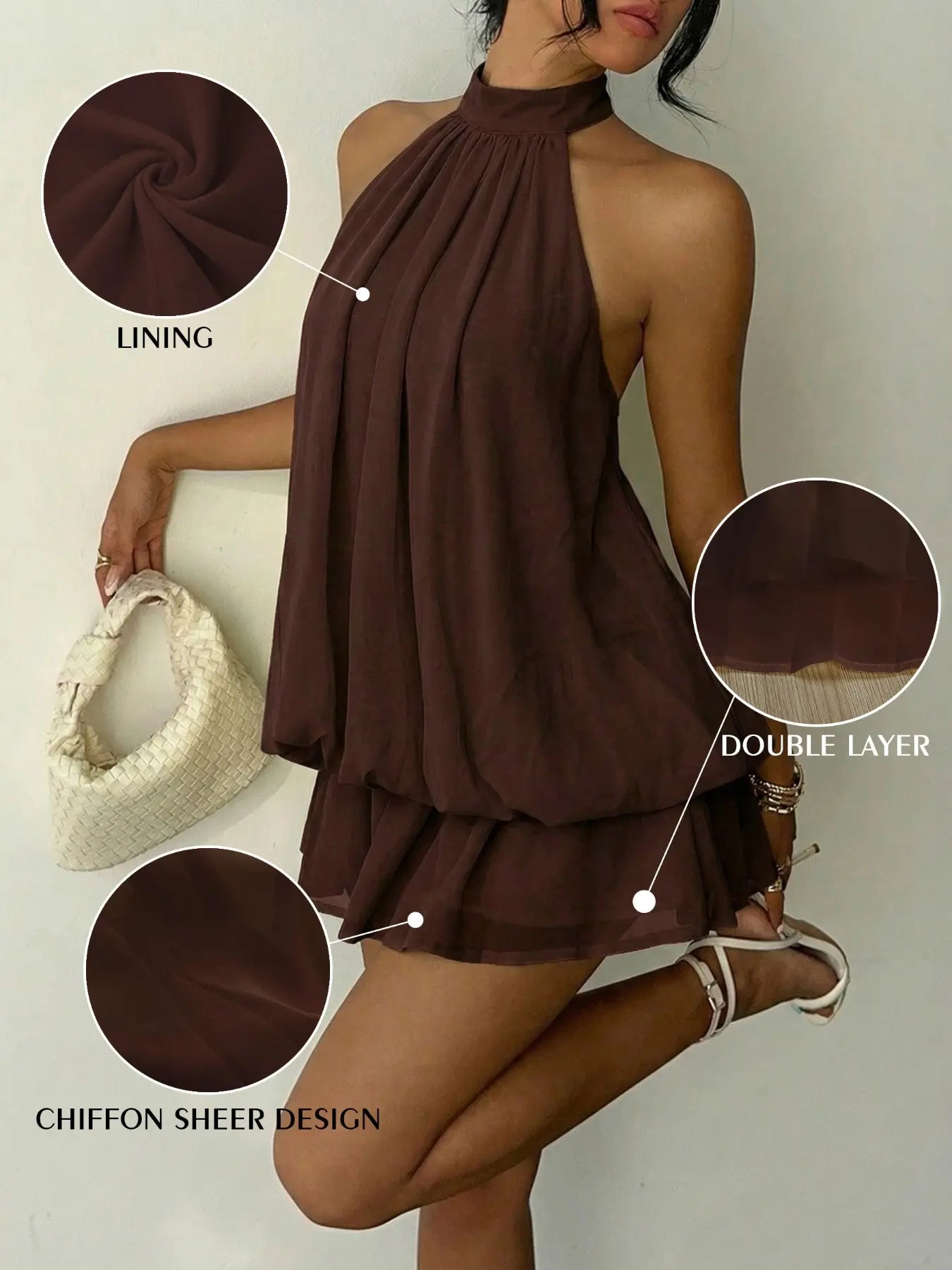 Women's Summer Fashion Party Halter Neck Tie Back Mini Dress