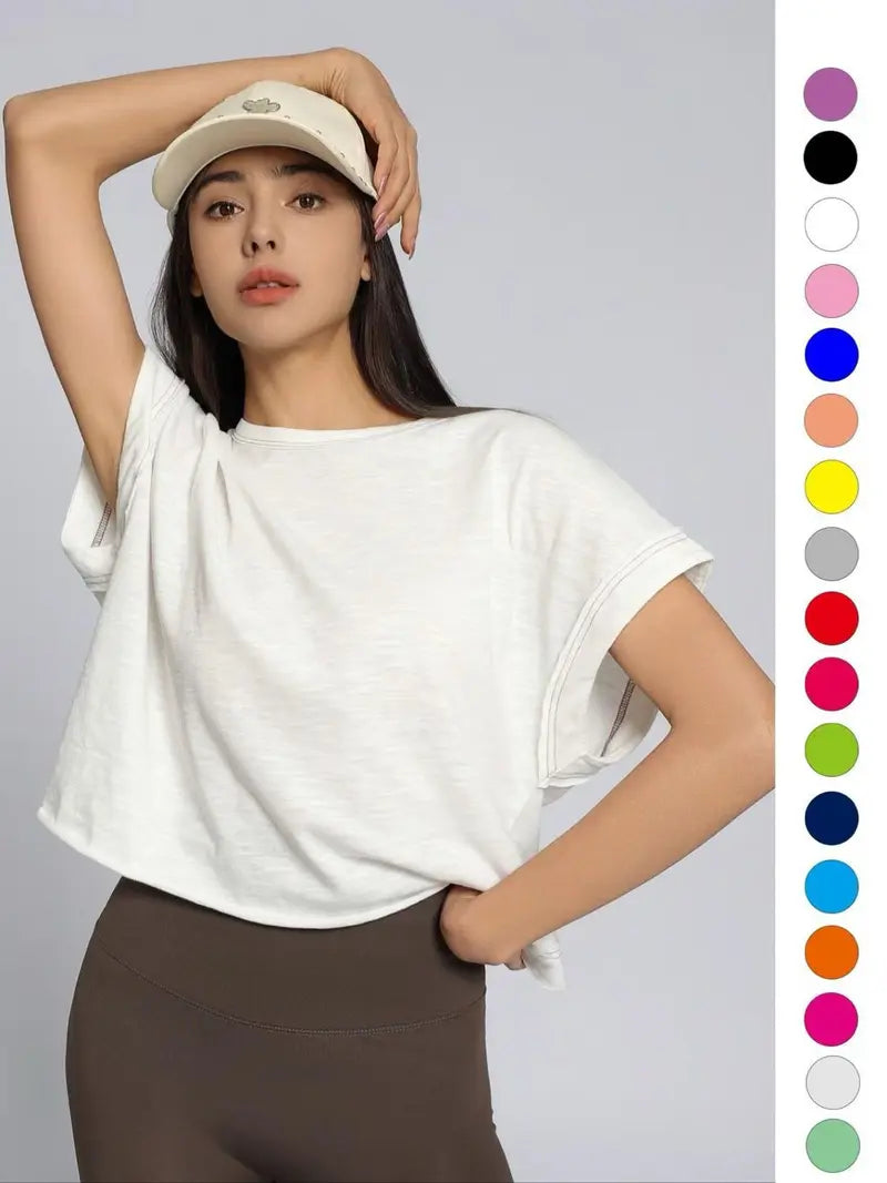 Women's Plain Cut Out Asymmetrical Hem Batwing Sleeve Tee