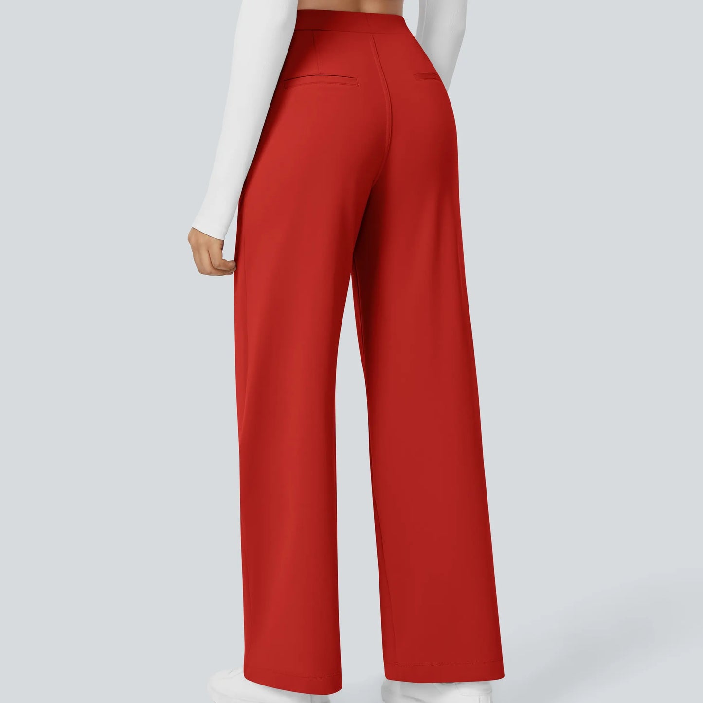 Flex High Waisted Plicated Side Pocket Straight Leg Work Pants
