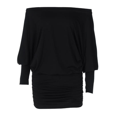 Women's Sheer Ruched Casual Party Dress, Off-The-Shoulder Long Sleeve Fit Women's Mini Dress