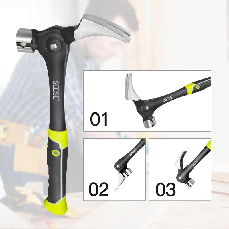 SEESE 16oz Claw Hammer with Magnetic Nail Starter,Indexing Rip Claw,Forged Steel Head,Shock-Absorbing TPR Grip