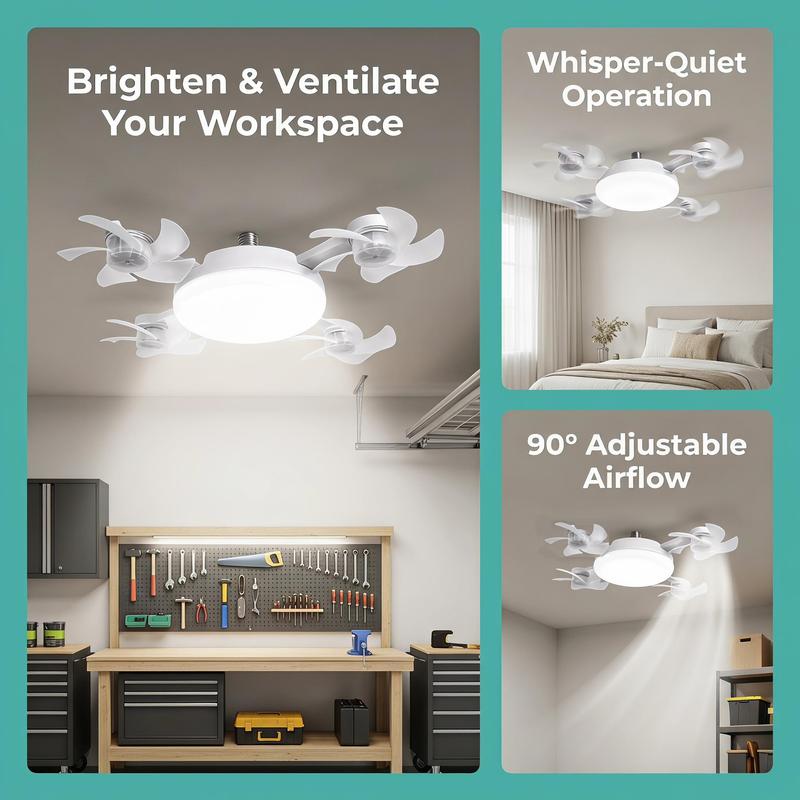 New E27 Socket Ceiling Fan Light - 2-in-1 Silent LED Fan