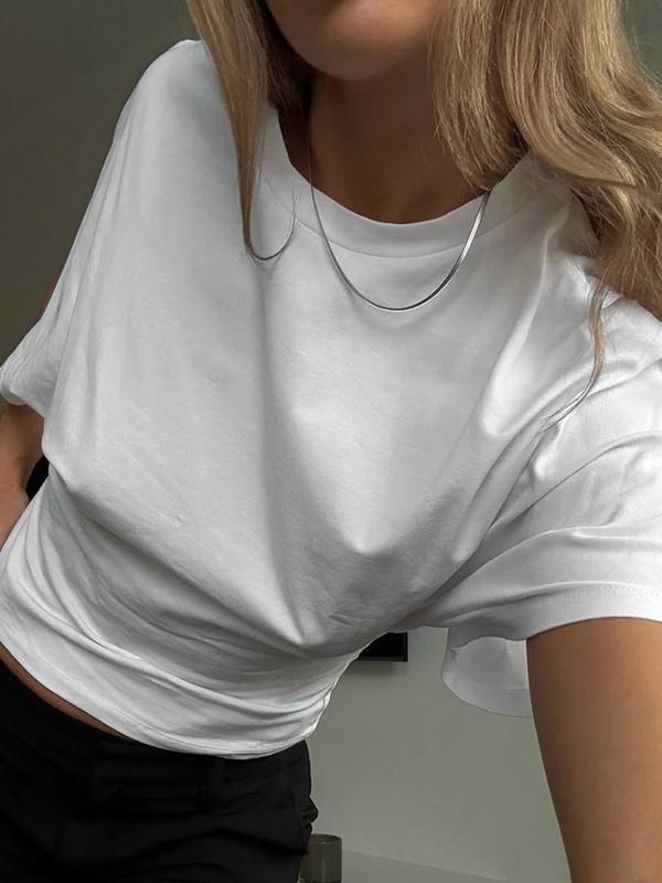 Women's Solid Color Basic Fitted Crop Tee [2 Pack]
