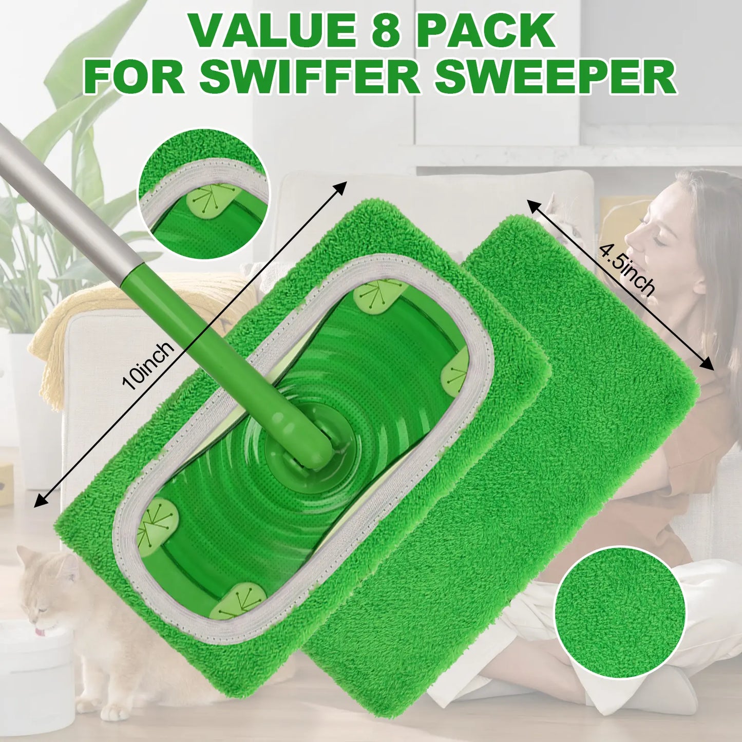 4Pcs Microfiber Mop Pads Compatible with Swiffer Sweeper Mop Wet