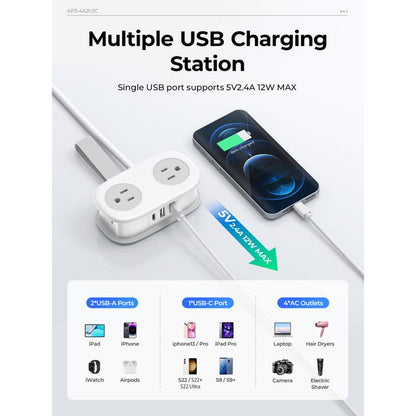Travel Power Strip, ORICO 4 Outlets 3 USB Ports