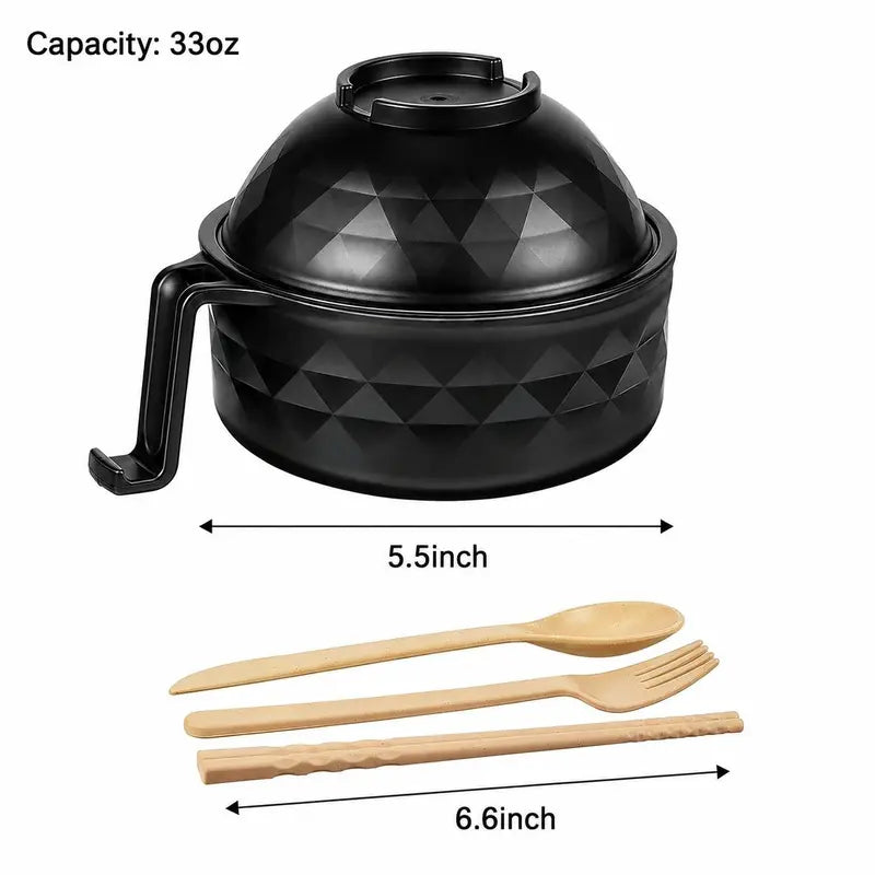(2 Pack) Microwave Ramen Bowl Set with Handle, Spoon, Fork, Chopsticks