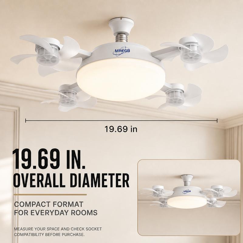 New E27 Socket Ceiling Fan Light - 2-in-1 Silent LED Fan