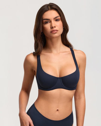 Unlined Balconette Bra No Padded Underwired Double Layer Cup
