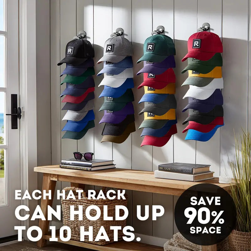 Hat Hook for Wall 2 Pack Hat Organizer Holds Up to 20 Hats with Strong Adhesive and 8 Screws