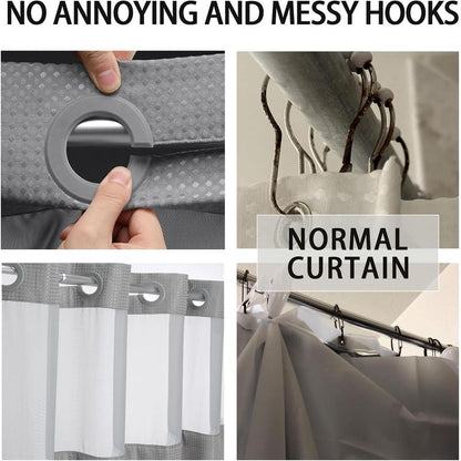 Grey No Hook Shower Curtain with Snap in Liner