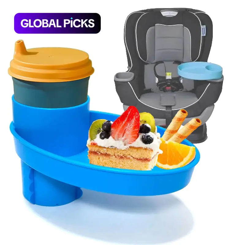Car Seat Snack Tray and Organizer, 360° Rotatable Cup Holder Drinks Travel Tray for Car Seats and Boosters