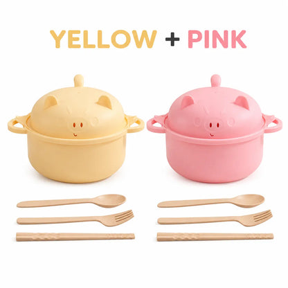 (2 Pack) Microwave Ramen Bowl Set with Handle, Spoon, Fork, Chopsticks