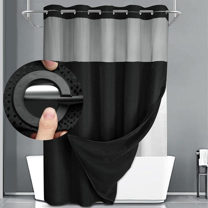 Grey No Hook Shower Curtain with Snap in Liner