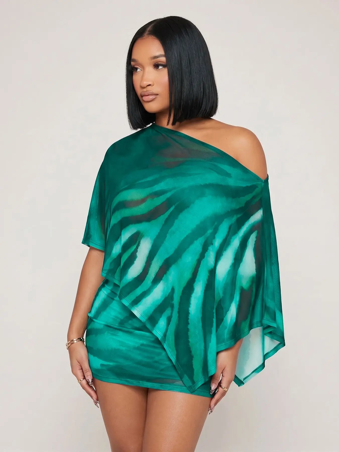 Women's Fashion Animal Print Shawl Top + Trendy Short Skirt Set