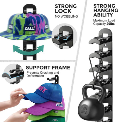 Hat Hook for Wall 2 Pack Hat Organizer Holds Up to 20 Hats with Strong Adhesive and 8 Screws