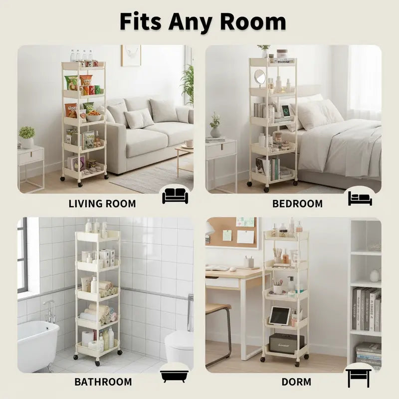 Multifunctional Multi-Layer Plastic Storage Cartwith Wheels, Layered Shelf Organizer