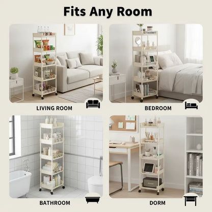 Multifunctional Multi-Layer Plastic Storage Cartwith Wheels, Layered Shelf Organizer