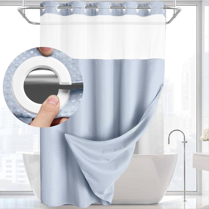 Grey No Hook Shower Curtain with Snap in Liner