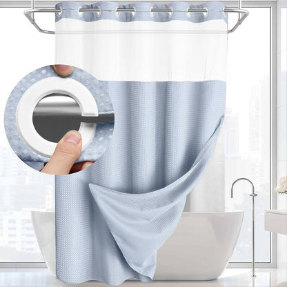 Grey No Hook Shower Curtain with Snap in Liner