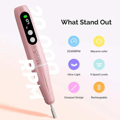 PC90G Rechargeable Nail Drill 20000RPM, Portable Electric Nail File with Sanding Kit for Manicure & Pedicure