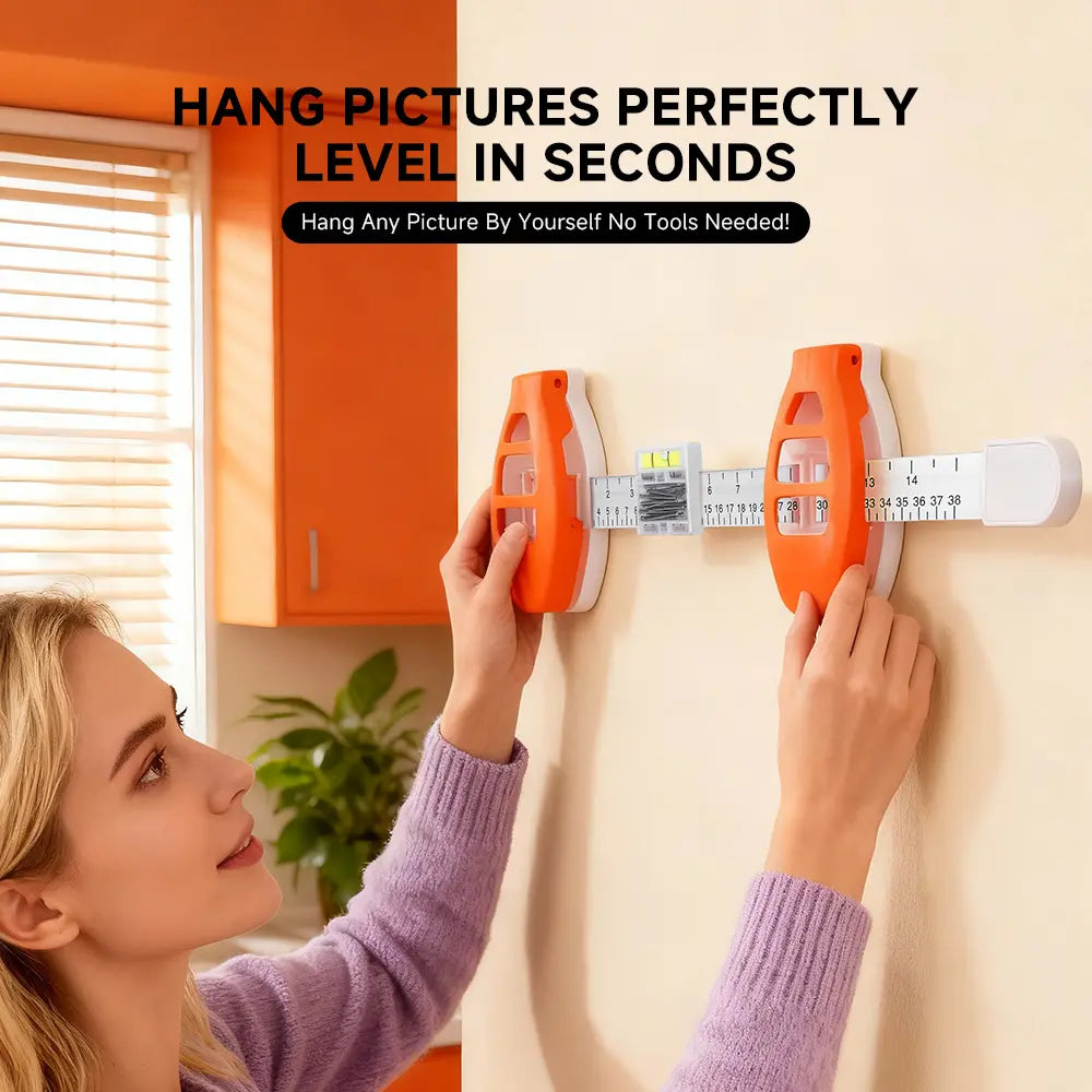 Professional Picture Hanging Tool with Level and Ruler - Frame Alignment Kit for Drywall & Wood Walls