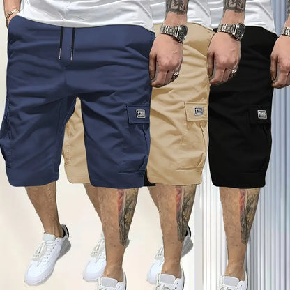 3 Piece Men's Shorts Set Brown Black & Green Slanted Pockets