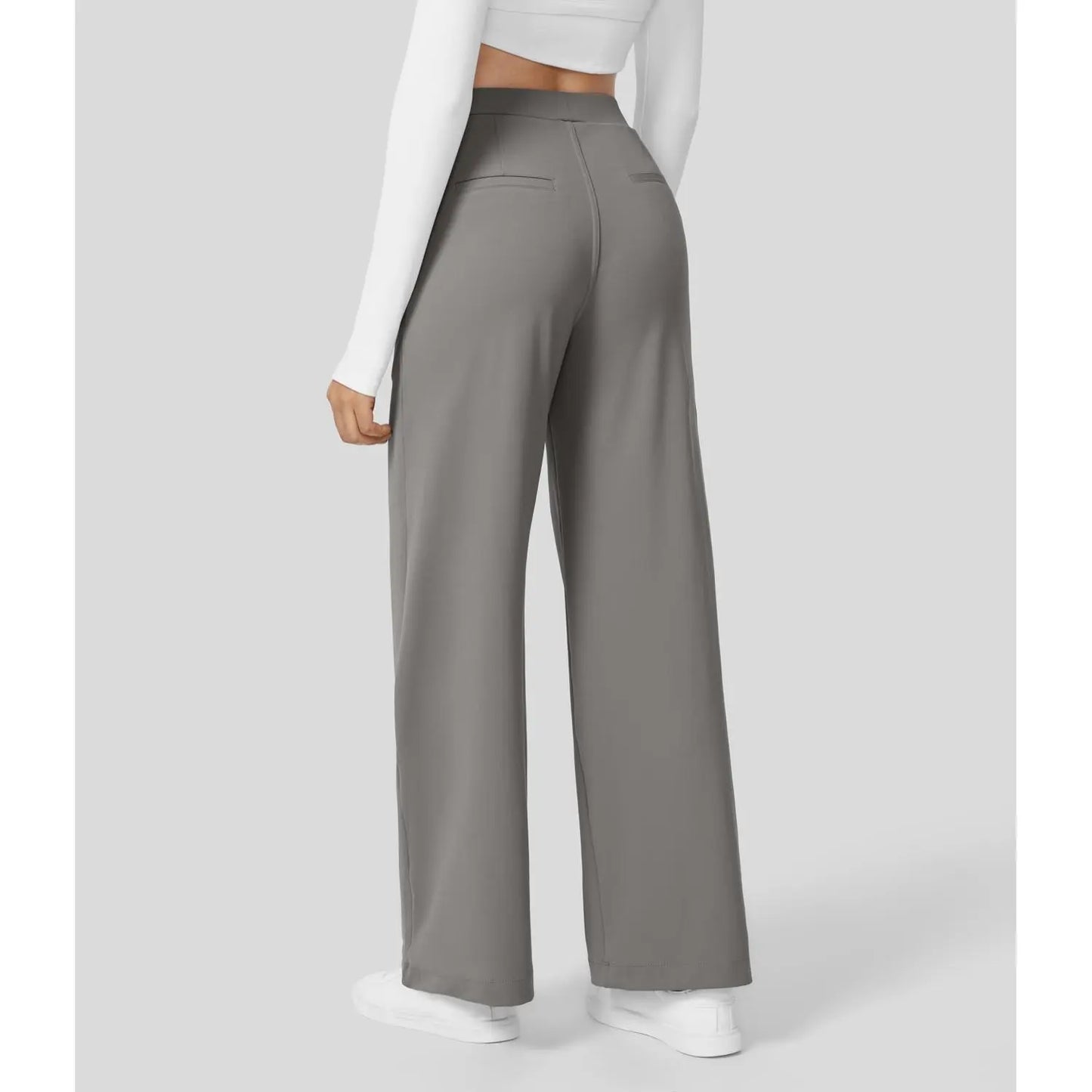 Flex High Waisted Plicated Side Pocket Straight Leg Work Pants