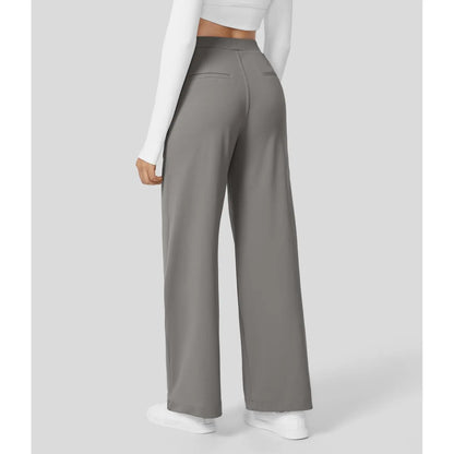 Flex High Waisted Plicated Side Pocket Straight Leg Work Pants