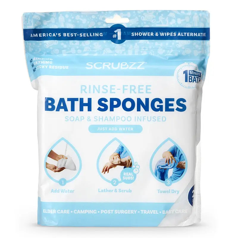 Scrubzz Rinse-Free Bathing Wipes - Soap & Shampoo Infused