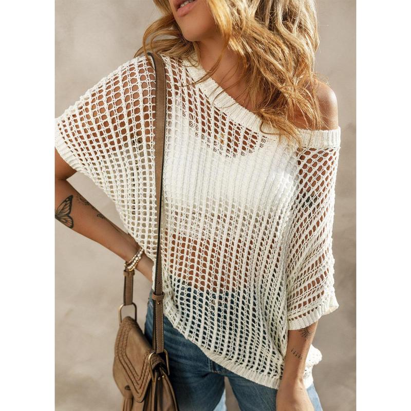 Womens Summer Scoop Neck Short Sleeve Sweater