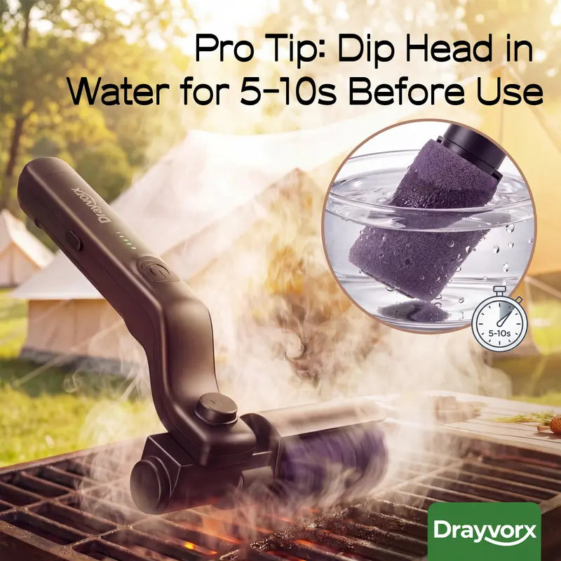 Drayvorx 2-in-1 Cordless Electric Grill Brush & Spin Scrubber - Barbecue Utensils with Stainless Steel Wire
