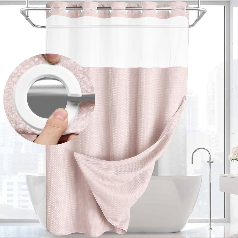 Grey No Hook Shower Curtain with Snap in Liner