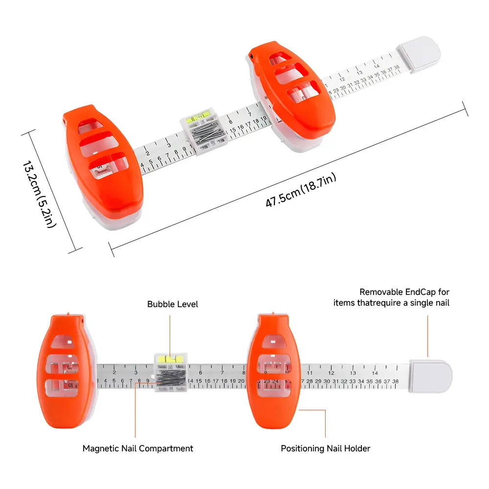 Professional Picture Hanging Tool with Level and Ruler - Frame Alignment Kit for Drywall & Wood Walls