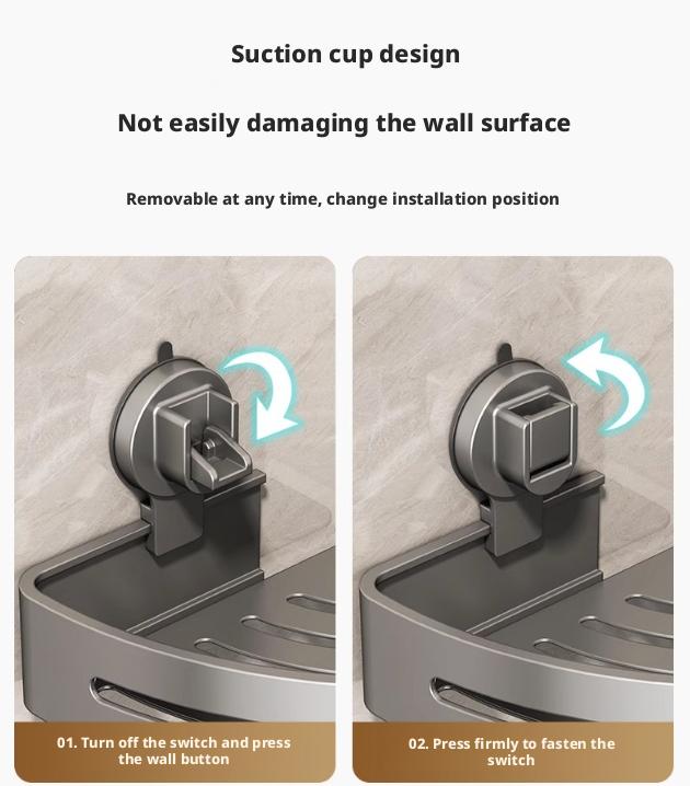 1/2/3 Pack Gun Gray Aluminum Triangular Suction Cup Shower Caddy
