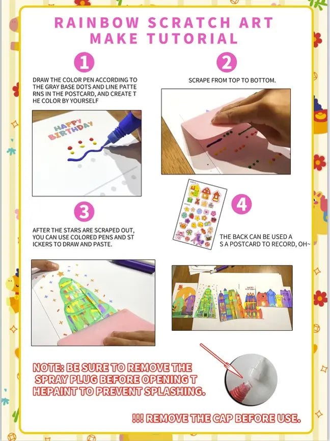 Rainbow Squeeze Art Kit - Creative Scratch & Color Art Set for Kids with 20 Drawing Papers 7 Acrylic Paints 6 Watercolor Pens 1 Sticker Sheet & Squeegee Board