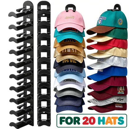 Hat Hook for Wall 2 Pack Hat Organizer Holds Up to 20 Hats with Strong Adhesive and 8 Screws