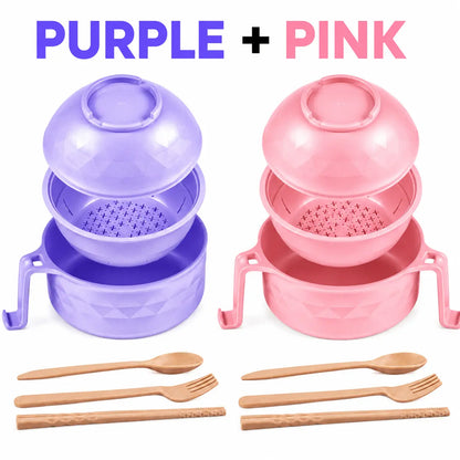 (2 Pack) Microwave Ramen Bowl Set with Handle, Spoon, Fork, Chopsticks