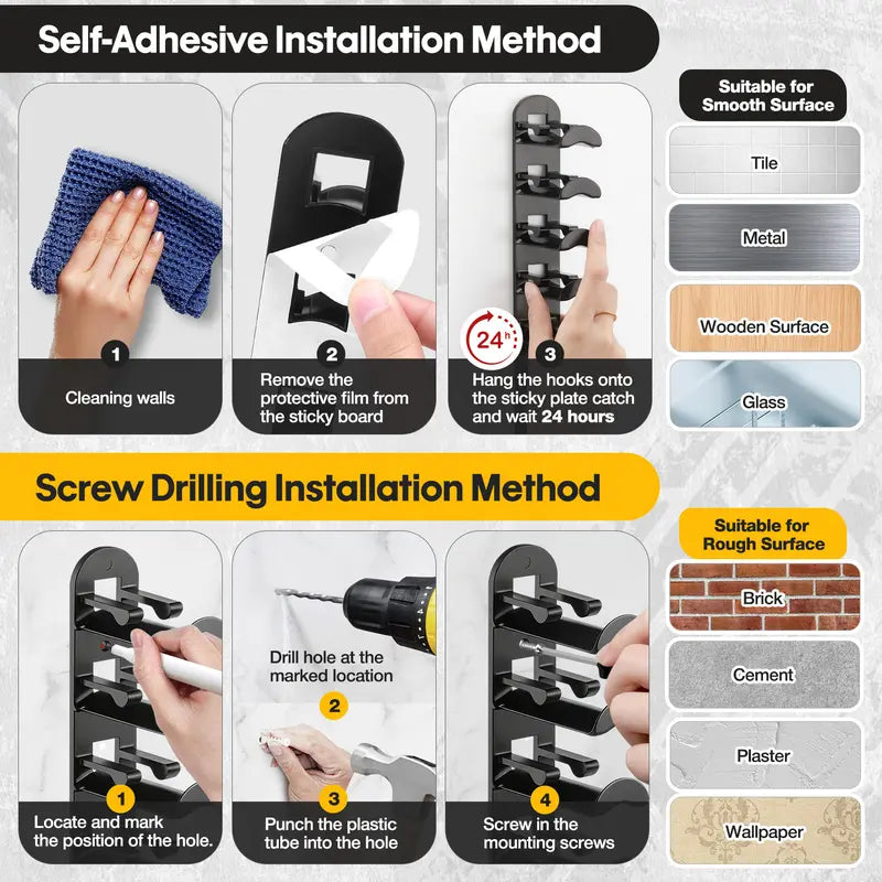 Hat Hook for Wall 2 Pack Hat Organizer Holds Up to 20 Hats with Strong Adhesive and 8 Screws