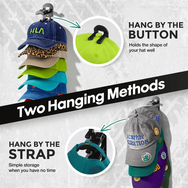 Hat Hook for Wall 2 Pack Hat Organizer Holds Up to 20 Hats with Strong Adhesive and 8 Screws