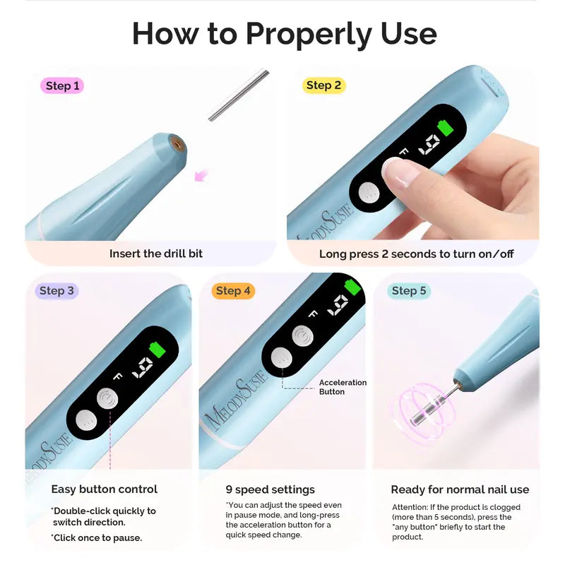 PC90G Rechargeable Nail Drill 20000RPM, Portable Electric Nail File with Sanding Kit for Manicure & Pedicure