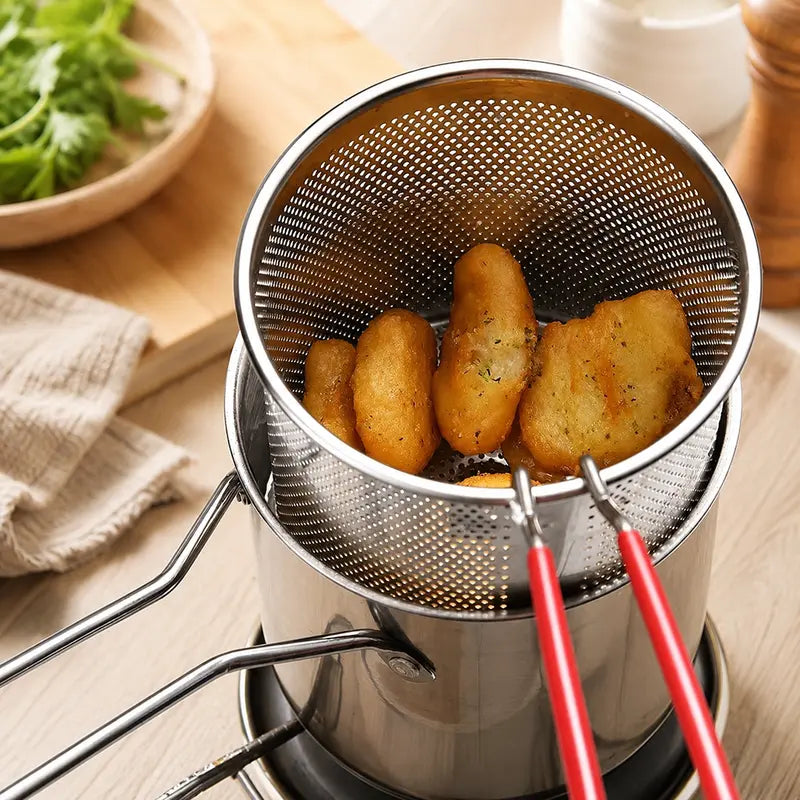 Stainless Steel Deep Fryer Set - 5.12*4.72in 1-Person Mini Pot with Fry Pot