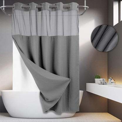 Grey No Hook Shower Curtain with Snap in Liner
